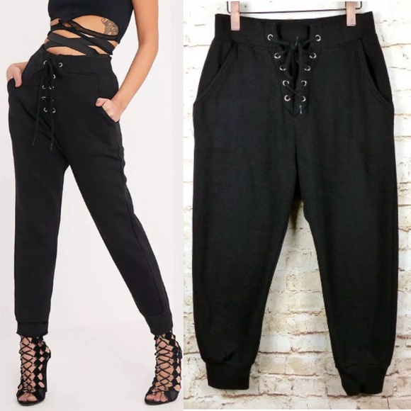 PrettyLittleThing Pants - Pretty Little Thing Lace Up Fly Cropped Jogger
